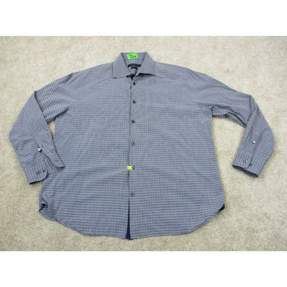 John Varvatos Shirt Mens 16.5 32 Blue White Plaid Long Sleeve Casual Button Up